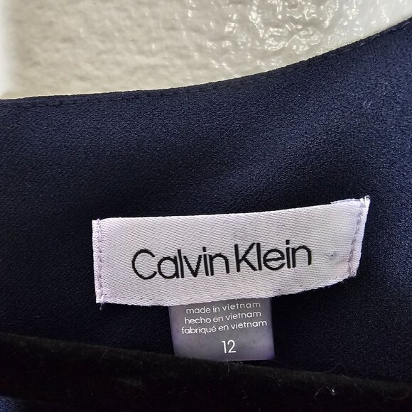 Calvin Klein 12 Blue Navy Ruffle Sheath Dress Tie Waist Cocktail Office Career - Picture 4 of 7